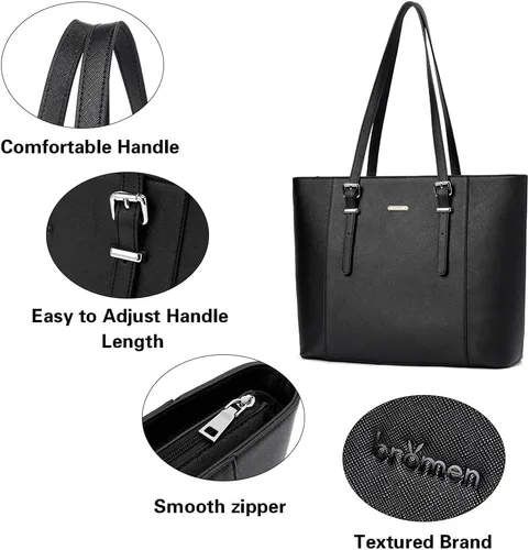 Miniatura 6 de BROMEN Maletín para mujer de 15.6 pulgadas, bolso de mano para computadora portátil, bolsos de cuero vintage, bolsos de trabajo de hombro 1- marrón