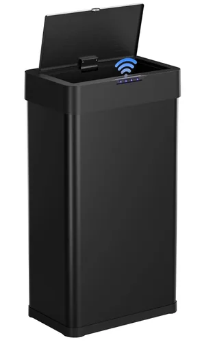 Arlopu Cubo de basura automático, cubo de basura de acero inoxidable con sensor de movimiento, cubo de basura inteligente sin contacto, con tapa de