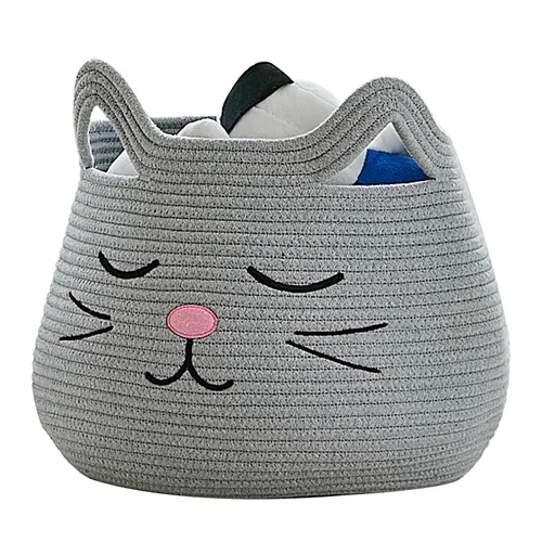Miniatura 10 de VK VK·LIVING Cesta Grande de Juguetes para Gatos con Asas 15" L x 14" H Caja de Juguetes de Cuerda de Algodón con Diseño de Gato Negro, Cesta