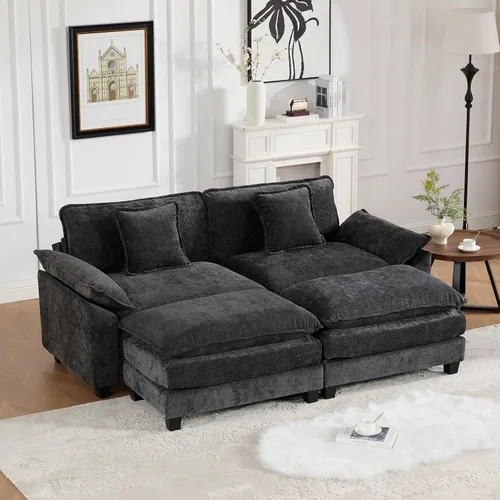Miniatura 68 de Sofá modular negro de 111.5 pulgadas, sofás seccionales grandes de 3 plazas para sala de estar, sofá nube de tela de felpilla de gran