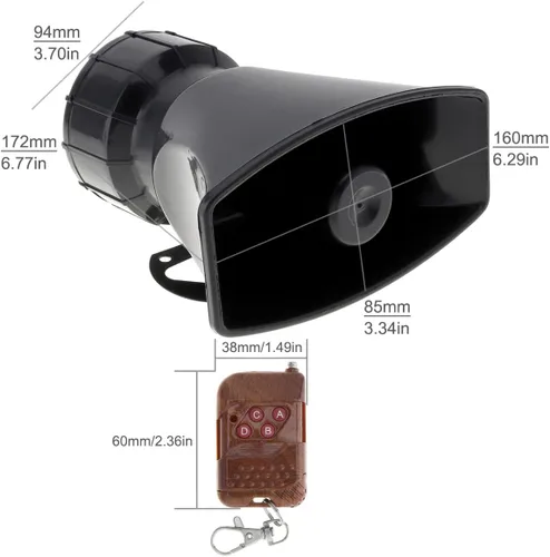 Miniatura 7 de 7 sonidos ruidosos alarma de advertencia de coche policía fuego sirena cuerno altavoz con control remoto marrón 12V 100W (1PC control remoto)