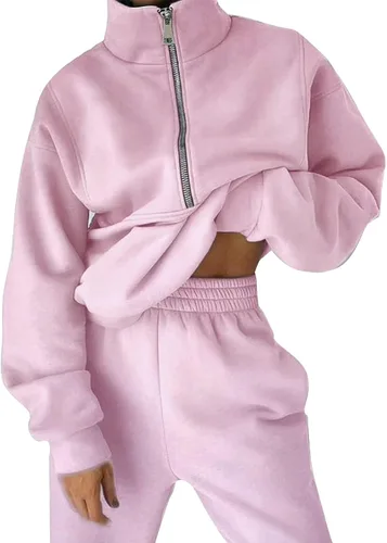 Miniatura 2 de Conjunto deportivo de 2 piezas con media cremallera para mujer, conjunto de sudadera para viajar