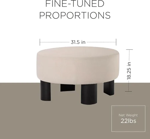 Miniatura 2 de Maven Lane Celia - Otomano tapizado redondo grande y contemporáneo, reposapiés acolchado para sofá o silla con patas de madera en acabado negro