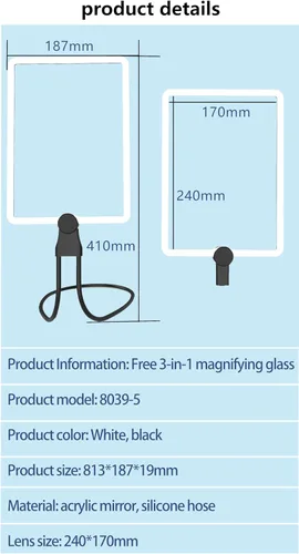 Miniatura 7 de Lupa recargable grande con luz, manos libres para el cuello, lupa de página completa con 50 luces LED y brillo ajustable para lectura, manualidades