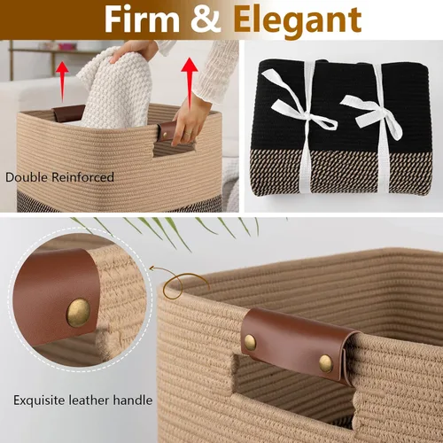 Miniatura 3 de Cesta de Ropa Sucia 96L Extra Grande Cesta de Lavandería, Cesta Tejida para Mantas, Cesta de Almacenamiento Tejida de Algodón con Asas para Sala