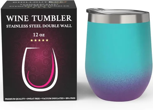 Miniatura 2 de CHILLOUT LIFE - Vaso de acero inoxidable de 12 onzas con tapa, diseño de viaje con aislamiento al vacío de doble pared para café, vino, cócteles
