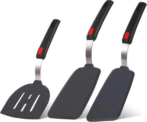 Juego de espátulas de silicona grandes y delgadas, resistentes al calor, 600 ° F, utensilios de cocina flexibles ranurados para utensilios de cocina