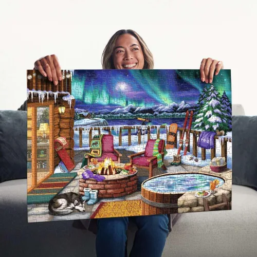 Miniatura 6 de Ravensburger - Northern Lights - Rompecabezas de 500 piezas de gran formato - Impresionante, audaz y vívida imagen del fenómeno - Cabaña cálida