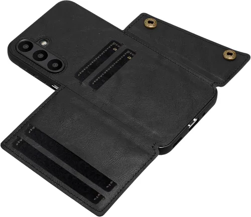 Miniatura 9 de Funda compatible con OnePlus Nord 2 5G DN2101 DN2103 Kickstand [piel sintética + carcasa + tarjetero] 2 en 1 cubierta magnética negra