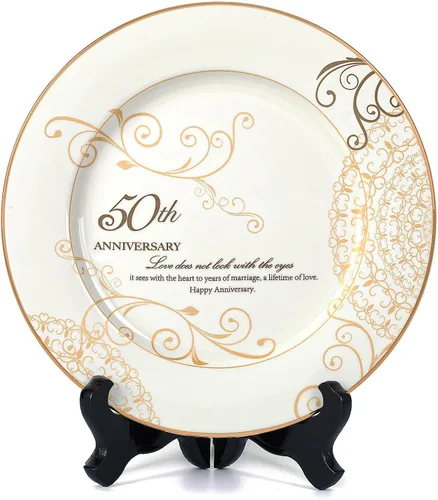 Urllinz Regalos de boda de 50 aniversario para parejas, padres, abuelos, regalo de recuerdo de aniversario de boda, plato de matrimonio de 50 años