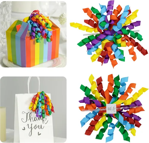 Miniatura 13 de AIMUDI Lazos Blancos de 4" Lazos Blancos Burst Lazos de Cinta Rizada Autoadhesivos para Envolver Regalos Cinta Grosgrain Lazos con Amarre Torcido