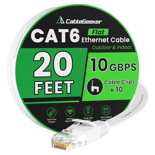 Miniatura 51 de Cable Ethernet Cat 6 de 100 pies, para interiores y exteriores, red de Internet de alta velocidad de 10 Gbps, cable de conexión Ethernet plano