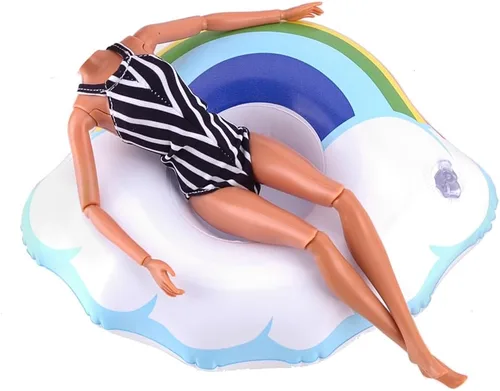 Miniatura 5 de E-TING 5 unidades de anillo de natación al azar divertido flotador de piscina balsa Lilo salvavidas para muñecas de 11.5 pulgadas inflables