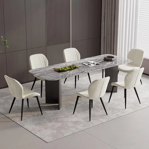 Miniatura 24 de Juego de 2 sillas de comedor de tela moderna, sillas de comedor tapizadas con cojines gruesos, patas de metal, sillas de respaldo sin brazos