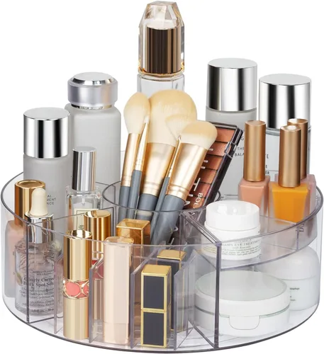 Organizador de maquillaje giratorio de 360°, plato giratorio transparente de 10 pulgadas, organizador Lazy Susan para tocador, encimera de baño,