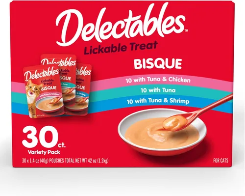 Hartz Delectables Bisque - Paquete variado de golosinas para lamer para gatos, 30 unidades (paquete de 1)