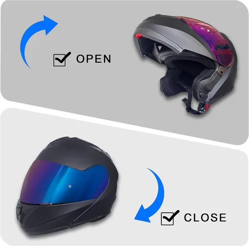 Miniatura 4 de KRN Casco de motocicleta modular reversible para adultos - Casco de calle aprobado por DOT, para carreras y con visor colorido y pasamontañas