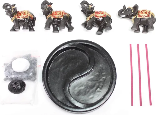 Miniatura 7 de We pay your sales tax Feng Shui - Estatuas de elefante negro, figura de la suerte, Taiji, jardín zen, arena, roca de arena, quemador de incienso