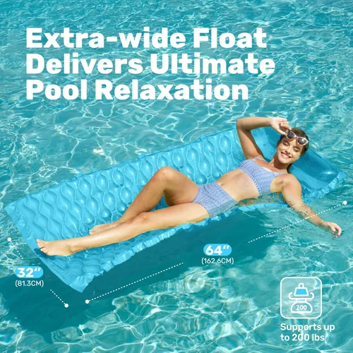 Miniatura 3 de SLOOSH Inflatable Pool Floats Raft,Floating Lounge for Adults,64x32 inch Swimming Mat Pool Mattress with Headrest,2 Pieces Float Air Mat for Summer