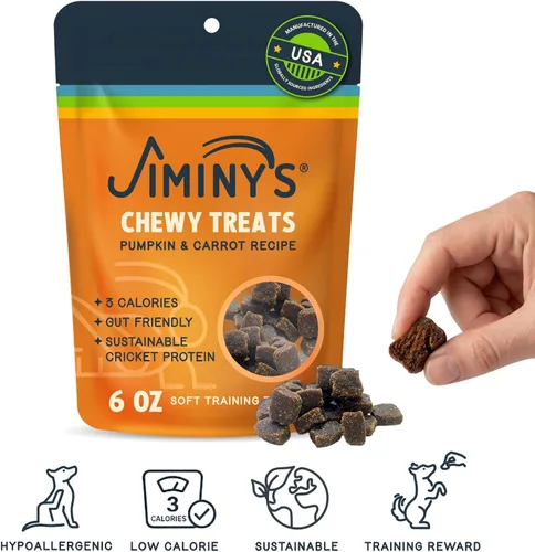 Miniatura 4 de Jiminy's Golosinas masticables de entrenamiento de cricket para perros, bajas en calorías, hipoalergénicas, fabricadas en Estados Unidos, 6 onzas