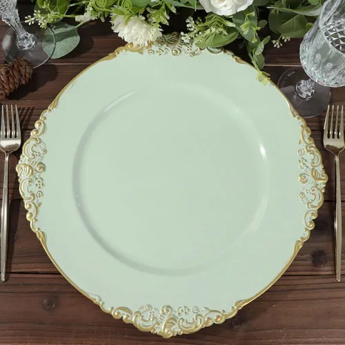 Miniatura 21 de Efavormart - Paquete de 6 platos barrocos redondos de oro rosa de 13 pulgadas, borde en relieve de hojas, perfecto para decoración de catering