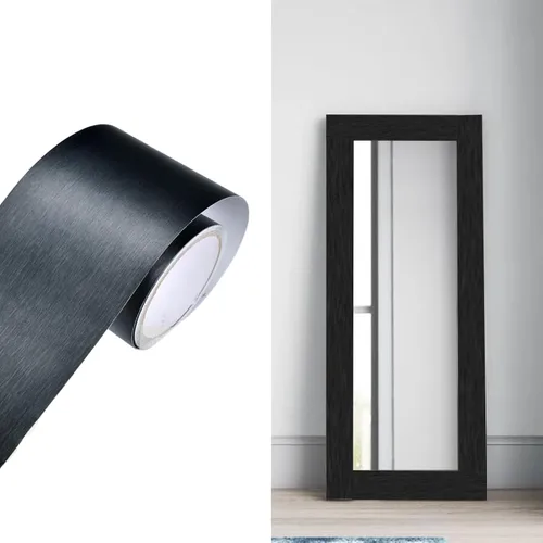Borde de pared autoadhesivo 3D de color metálico, impermeable, fácil de aplicar, azulejos de cocina y baño, 4.2 x 196.8 pulgadas (negro)