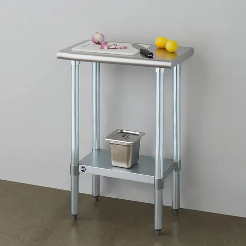 Miniatura 2 de ROCKPOINT Mesa de acero inoxidable para preparación y trabajo, 14x24 pulgadas; mesa de cocina comercial de metal NSF resistente con estante inferior