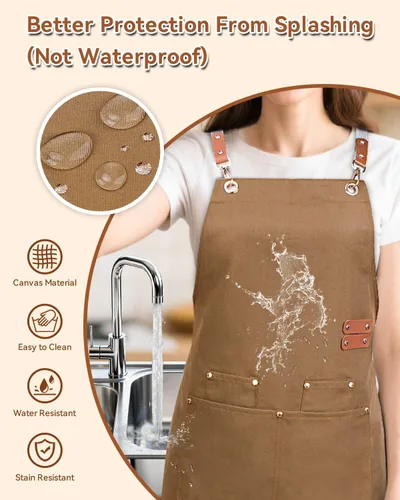 Miniatura 4 de Delantal de Cocina Teskyer con Bolsillos, Resistente al Agua y al Aceite, Delantal de Lona con Espalda Cruzada para Hombre Mujer Chef Servidor