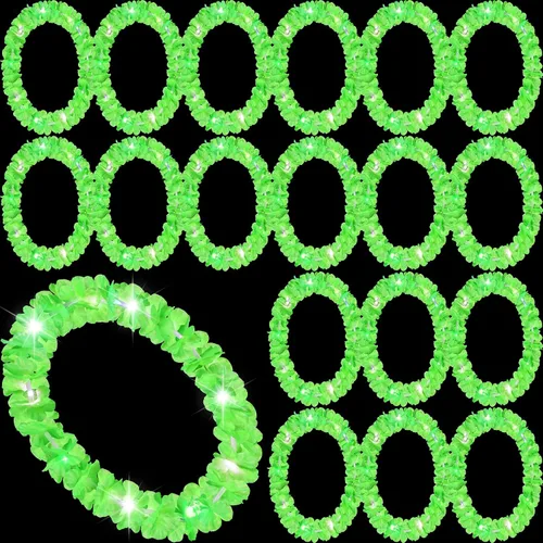 Miniatura 26 de Sherr 24 piezas de collares de flores de leis hawaianas con luces LED para bodas, luces LED de leis hawaianas para la playa, collares tropicales