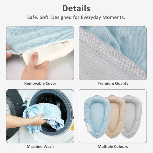 Miniatura 6 de Tumbona para bebé: nido de recién nacido suave y transpirable para bebés de 0 a 24 meses, almohada de algodón orgánico para bebé para tiempo boca