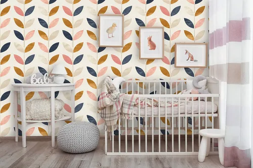 Miniatura 5 de Papel tapiz removible para despegar y pegar, mural de pared autoadhesivo, patrón floral azul dorado rosa, decoración de habitación del bebé • Diseño
