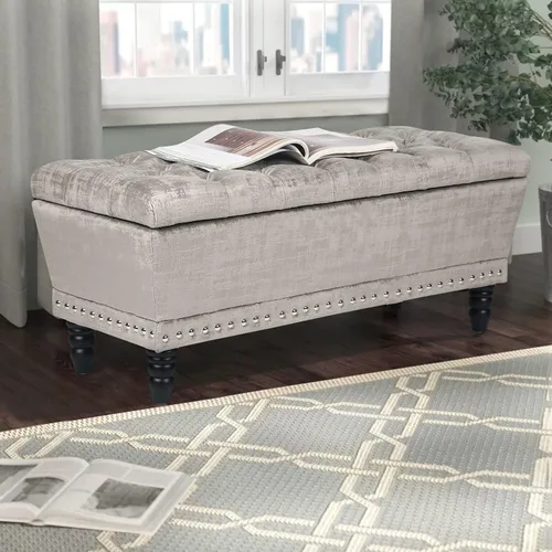 Miniatura 7 de Joveco Banco otomano de almacenamiento, banco de entrada copetudo con botones con remache, reposapiés para sala de estar y dormitorio (beige oscuro)