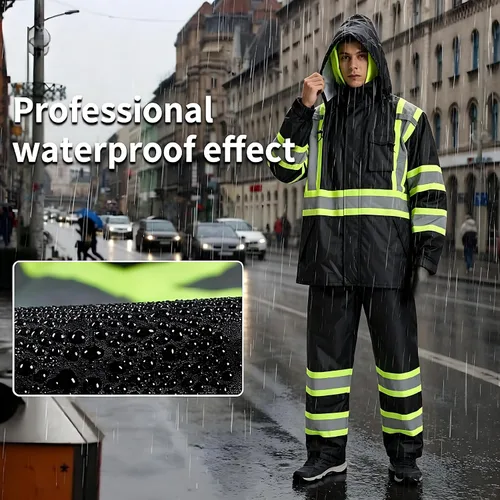 Miniatura 2 de SRsafety Equipo de lluvia de alta visibilidad, equipo de lluvia de trabajo de alta visibilidad clase 3 para hombres, trajes de lluvia de construcción