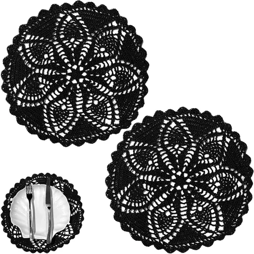 Miniatura 18 de Mantel Individual de Encaje de 11 a 12 Pulgadas Tapetes de Mesa Redondos Hechos a Mano Tapete de Ganchillo Cocina Vajilla Posavasos para Taza