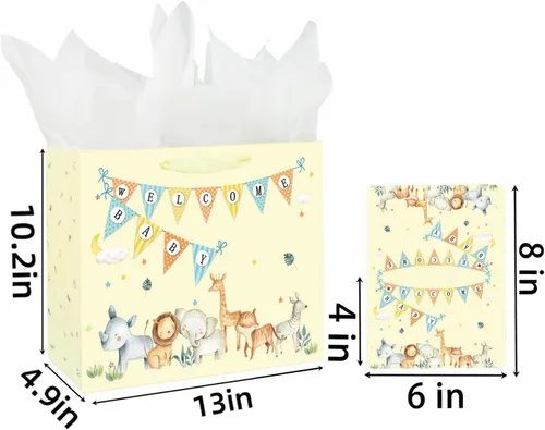 Miniatura 3 de Laidans Bolsa de regalo grande de 13" para bebé niño o niña para baby shower con papel de seda y tarjeta de felicitación (Azul)