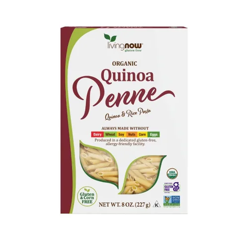 NOW Foods, Quinoa Penne orgánica, sin gluten, sin maíz, sin OMG, pasta de quinua y arroz, 8 onzas