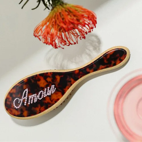 Miniatura 9 de Cepillo de pelo de paleta de bambú, grueso, cerdas de bambú, cepillo desenredante para masajear el cuero cabelludo, mujeres, blanco concha