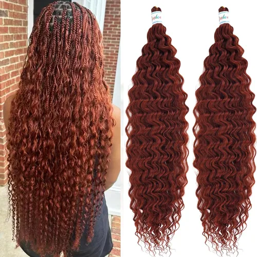 Miniatura 10 de Cabello para trenzar rizado ondulado negro 1B preestirado de onda oceánica profunda de ganchillo bohemio para trenzar de 16 pulgadas, 2 paquetes