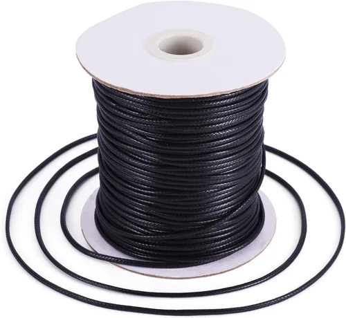 Cheriswelry 90 yardas/rollo de 0.079 pulgadas, cordón encerado negro de poliéster coreano, joyería de cuentas, hilos para manualidades, cuerda
