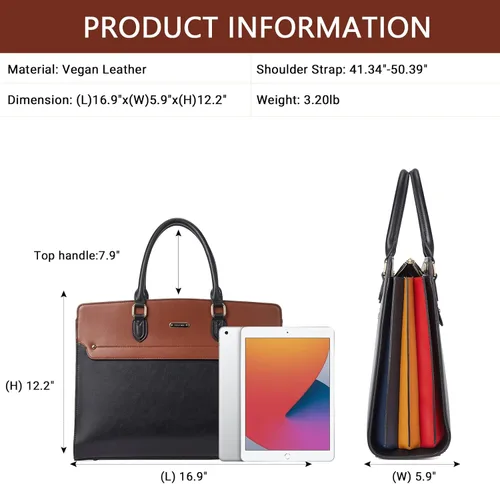 Miniatura 4 de Telena Bolsa de mano para laptop para mujer, bolsa de hombro de 15.6 pulgadas, maletín de cuero para mujer, bolsas de mano de gran capacidad 15.6