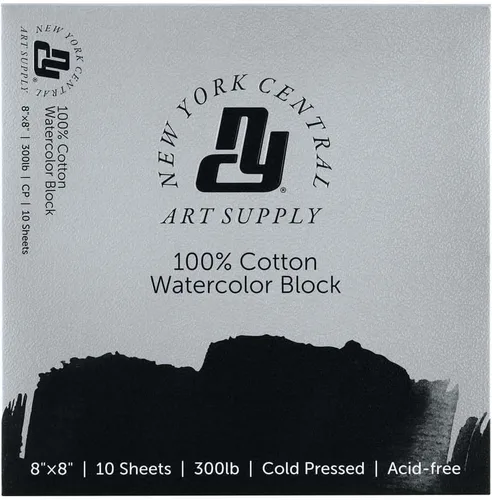 New York Central Bloque de acuarela, prensa en frío de 300 libras de 8 x 8 pulgadas, 10 hojas en total, papel de acuarela archival para artistas,