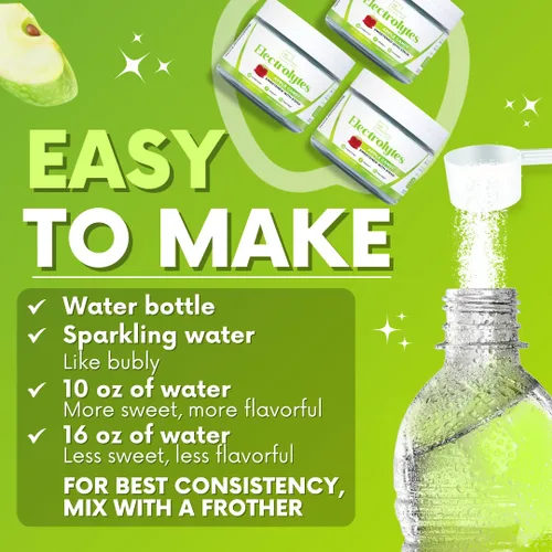 Miniatura 5 de Zero Sugar - Polvo de electrolitos de caramelo de manzana, hidratación refrescante, energía sin cafeína con todos los ingredientes naturales