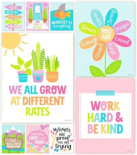 Miniatura 10 de Hadley Designs Póster motivacional para decoración de aula, 9 pósteres de aula de mentalidad de crecimiento, decoración de pared inspiradora