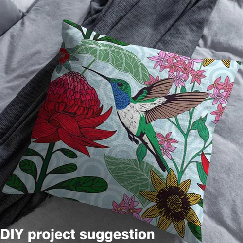 Miniatura 4 de The Yard - Tela impermeable de colibrí por yarda, flor de acuarela, tela amante de la naturaleza, proyectos de bricolaje para el hogar, verde