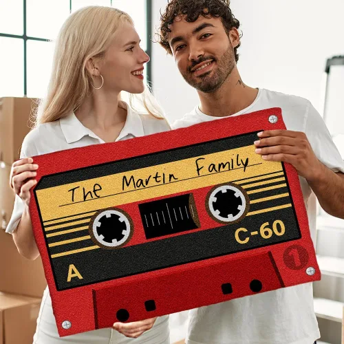Miniatura 4 de ENCYCOM Tapete de puerta de casete personalizado con nombre de la familia, tapete familiar personalizado para entrada en interiores y exteriores