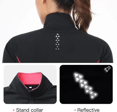 Miniatura 2 de DIFOS Chaquetas de ciclismo de forro polar para mujer, térmicas, cálidas, resistentes al viento, con cremallera completa, abrigo para correr