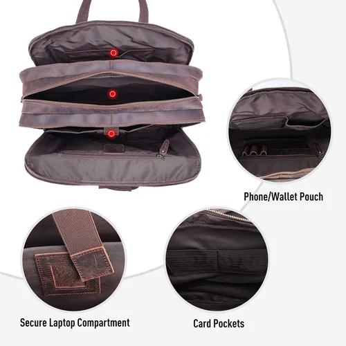 Miniatura 4 de Polare - Maletín de negocios de 18 pulgadas de grosor de cuero de grano completo para laptop de 17.3 pulgadas, bolsa de trabajo para hombres