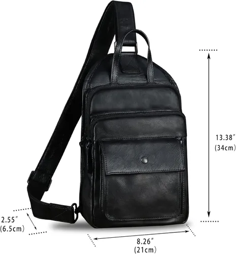 Miniatura 5 de Bolso bandolera de cuero genuino para hombres y mujeres, estilo vintage, de cuero real, a la moda, mochila bandolera para el hombro, bolso cruzado