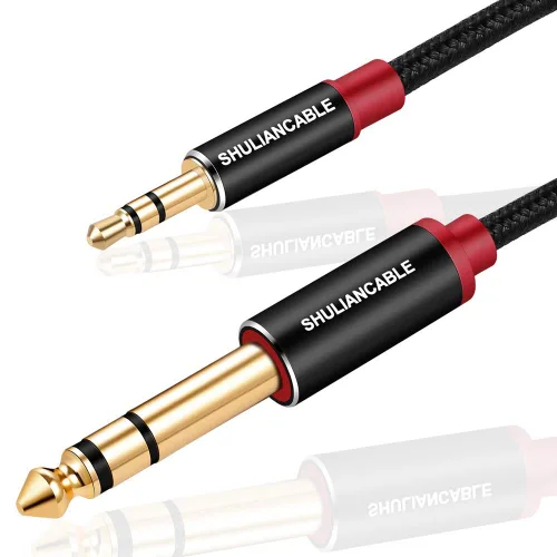 SHULIANCABLE Cable de audio estéreo de 0.138 in a 0.250 in, macho de 6.35 1/4 pulgadas a macho de 3.5 1/8 pulgadas, cable de audio estéreo TRS para