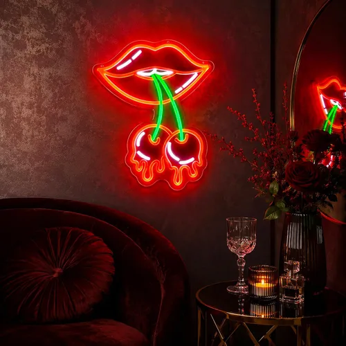 Miniatura 7 de Letrero de Neón de Labios de Cereza, Letreros de Neón para Decoración de Pared Letreros LED Rojos de Neón para Habitación Letreros de Neón Luminosos